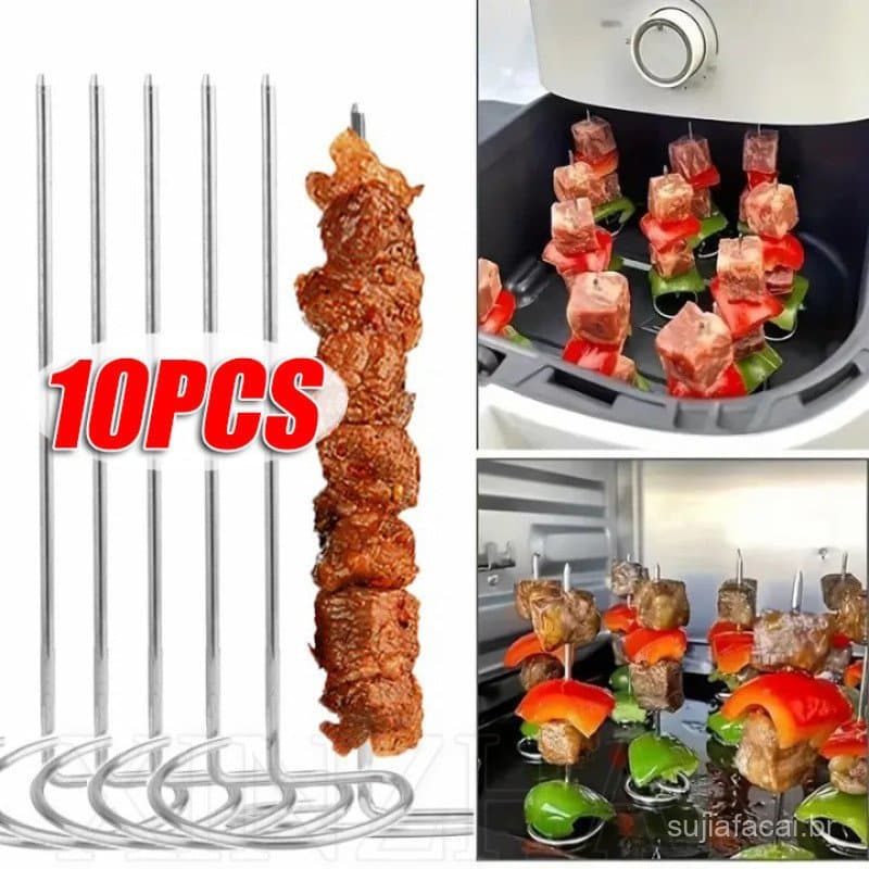 Espetos De Forno Para Fritadeira De Ar-Bastões De Grelhar Verticais-Grosso , Aço Inoxidável-Ferramentas De Piquenique Ac