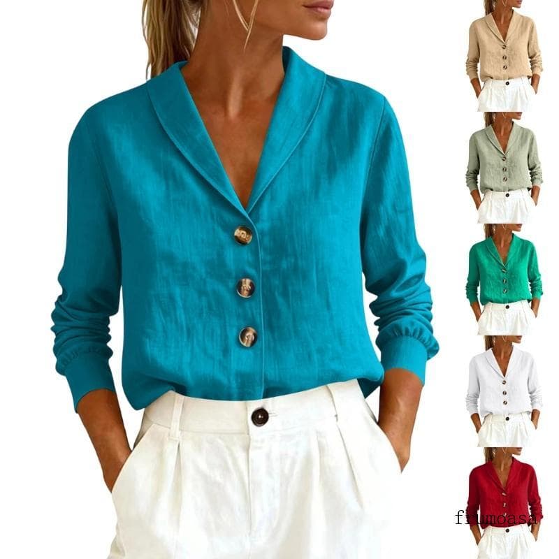 Fru Blusa Feminina Casual Botões E V Lapela, Comprida, Solta, Trabalho