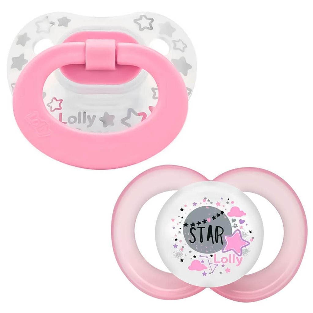 Kit 2 Chupeta Star Dia E Noite Rosa Orto T1 Brilha No Escuro Lolly Silicone 0 A 6 Meses Com Estojo Protetora