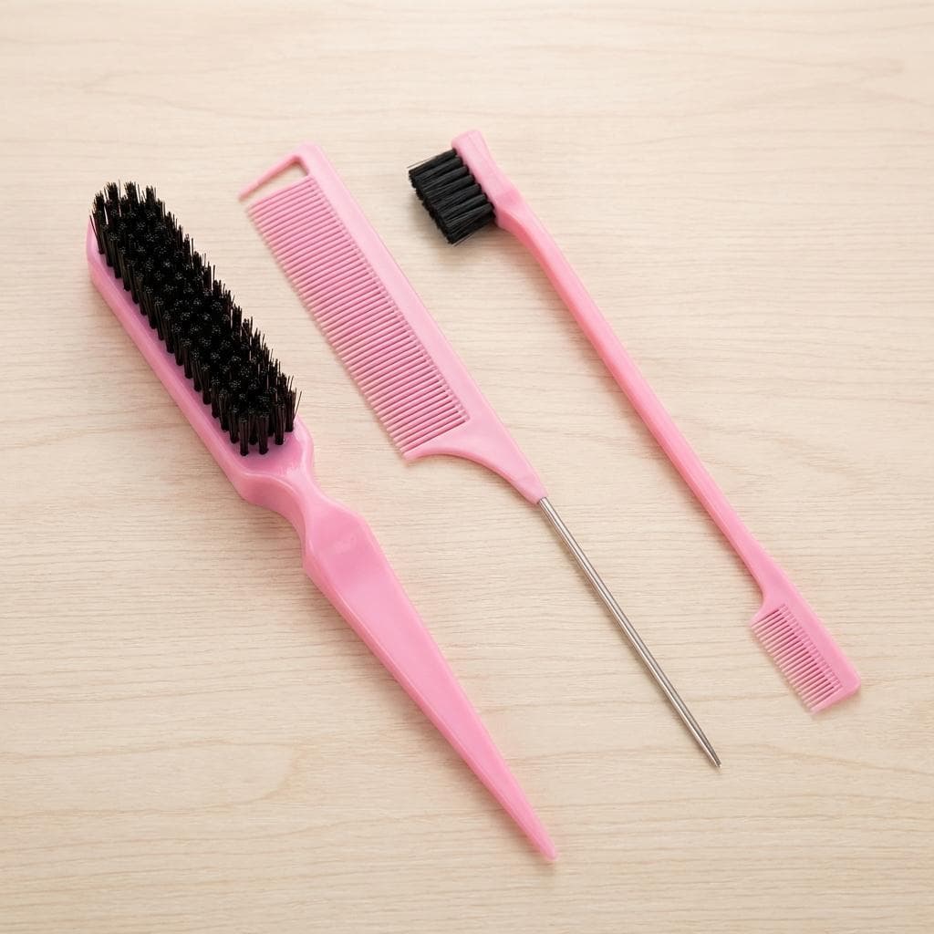 Kit 3 Peças Cabelo Profissional Pente Cauda Escova Modeladora Baby Hair