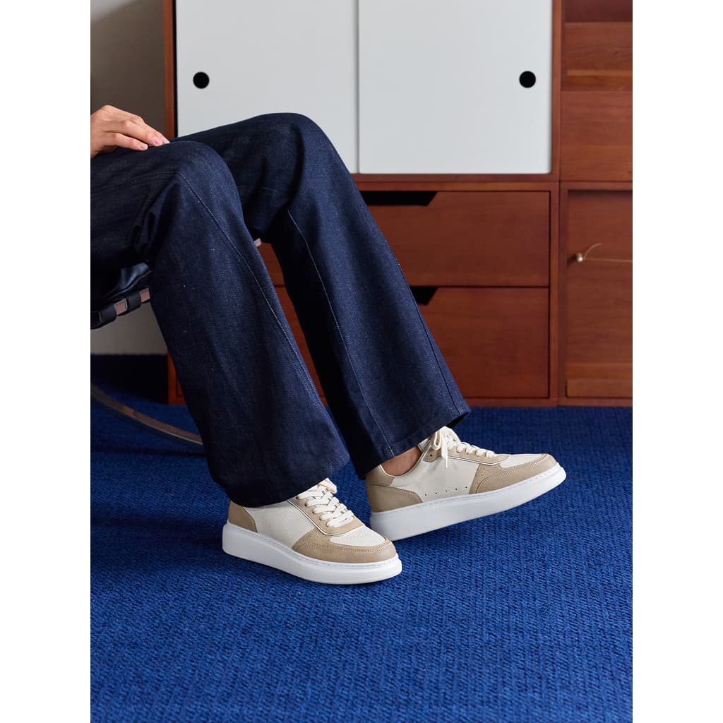 [Aumentar altura cerca de 4.5 cm] ThomWills Ice Crack Tênis de sola grossa masculino Casual sapatos brancos treinador ve