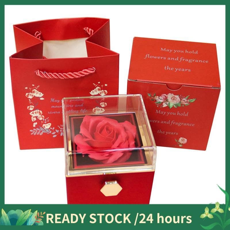 Caixa De Anel Rosa Joias De Veludo Eterna Gira 360 ° Dia Dos Namorados Das Mães Para Presentes Românticos Vermelho