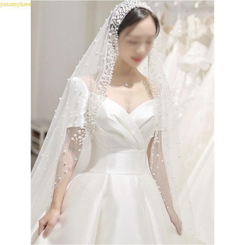youmylove Romântico Para Trilha Catedral Véu Casamento Uma Camada Malha Rosto Capa Imitação Pérola Miçangas Jóias Nup