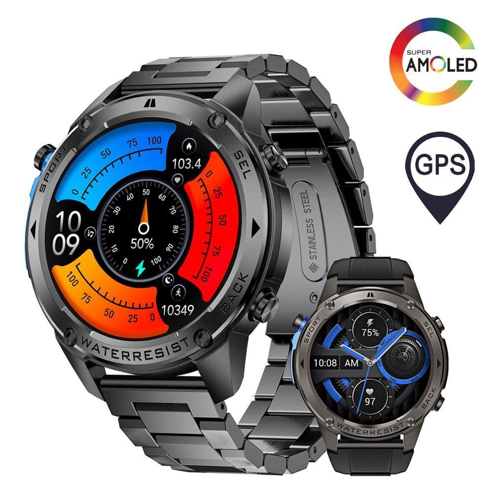 Relógio esportivo inteligente GPS de três provas de venda quente Bluetooth Chamada DM56 Tela AMOLED Profundidade à prova