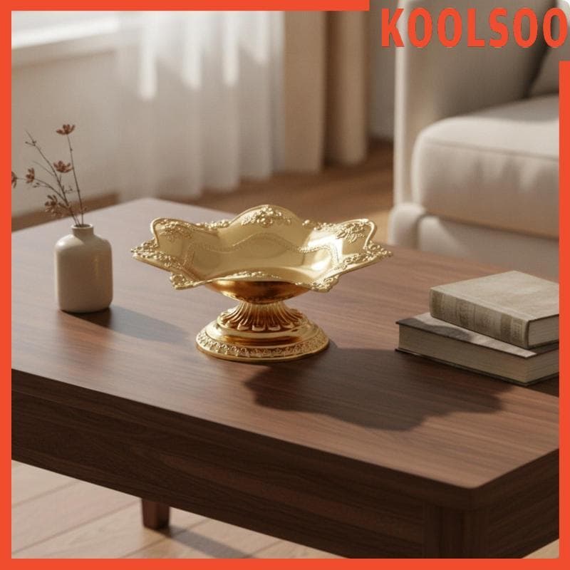 [Koolsoo] Prato De Oferta De Metal Dourado Ornamentado Em Relevo Tigela De Frutas Decorativo Para Altar Doméstico