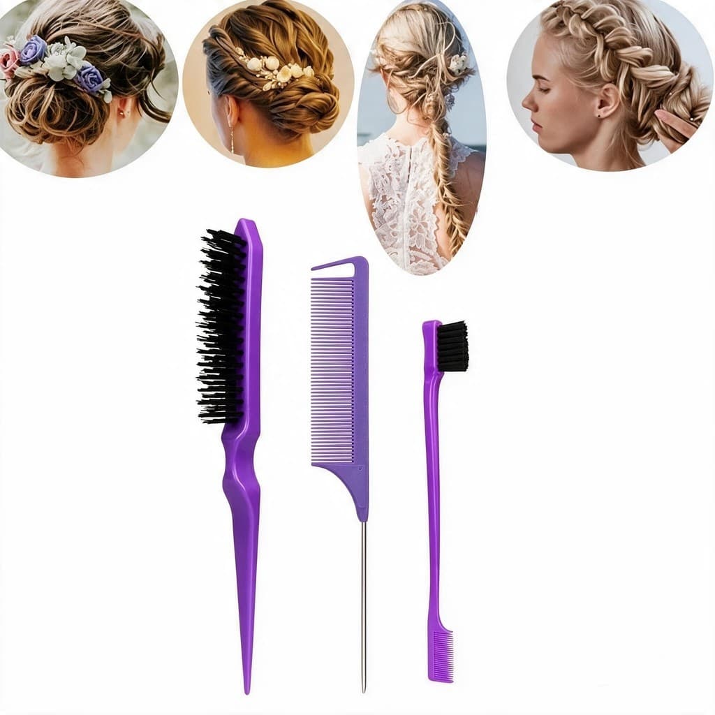 Kit 3 Peças Para Cabelo Com Pente de Cauda escova Provocadora e Escova de Sobrancelha Penteados e Cuidados Diários