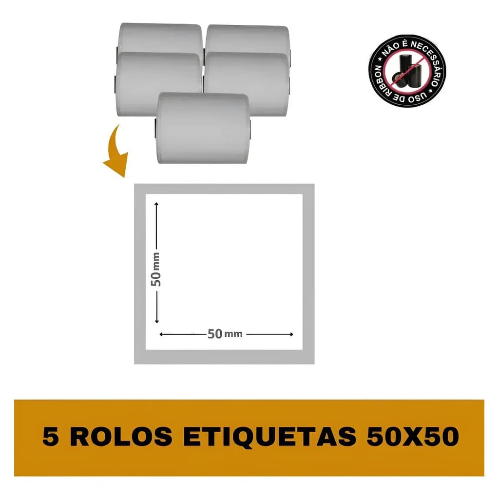 Etiqueta Adesiva 57x50 Para Mini Impressora 58mm - 5 Rolos Branco