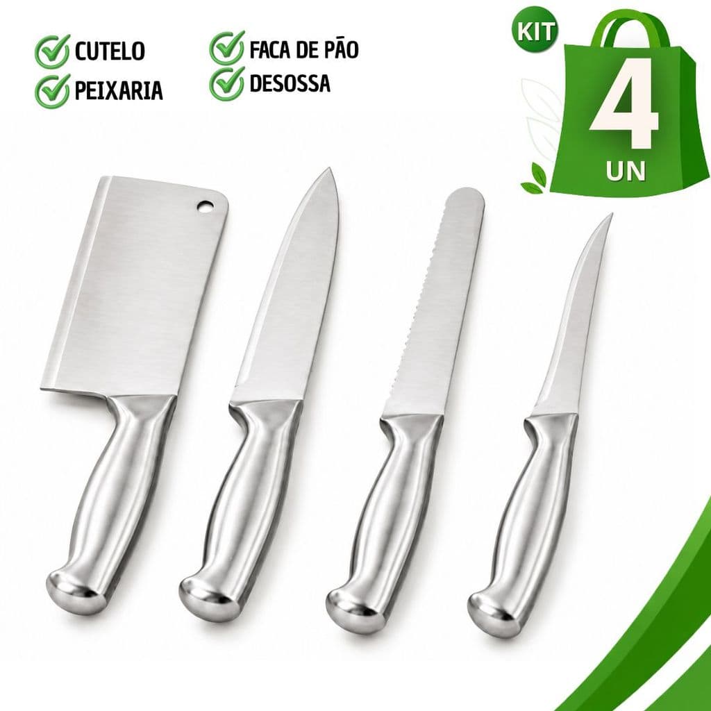 Kit Facas Profissionais Aço Inox Cutelo Faca Serrilhada Carne Churrasco Cozinha Chef Restaurante Dia a Dia Corte Preciso