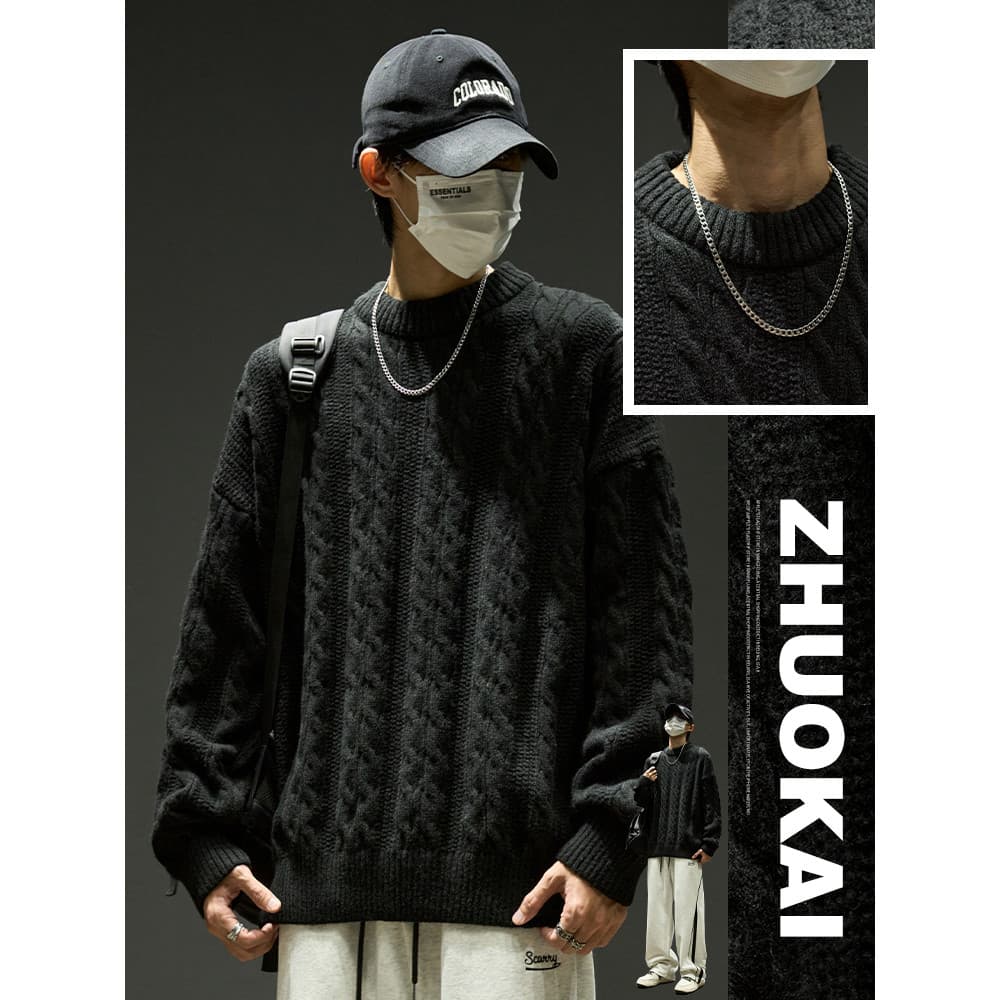 Suéter Casual masculino com gola redonda, outono, malhas americanas, meninos, camisa de fundo preguiçoso, retrô, interio