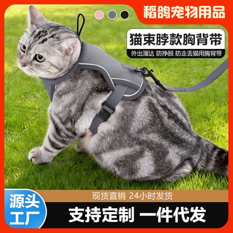2026 novo estilo gato Outing tração cinta conjunto com corda Anti-quebra reflexivo gato cinta ajustável respirável