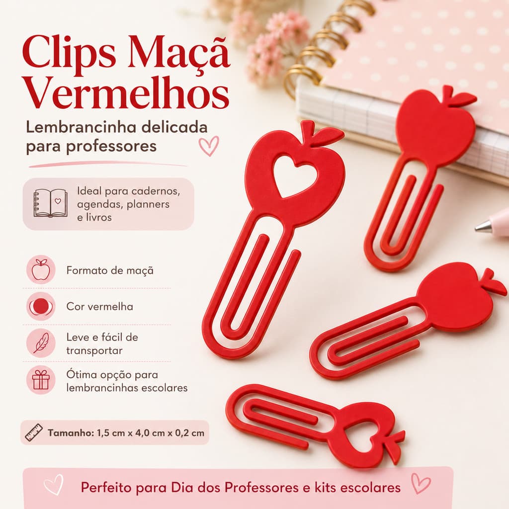 Clips Maçã Dia dos Professores – Marcador de Página Decorativo