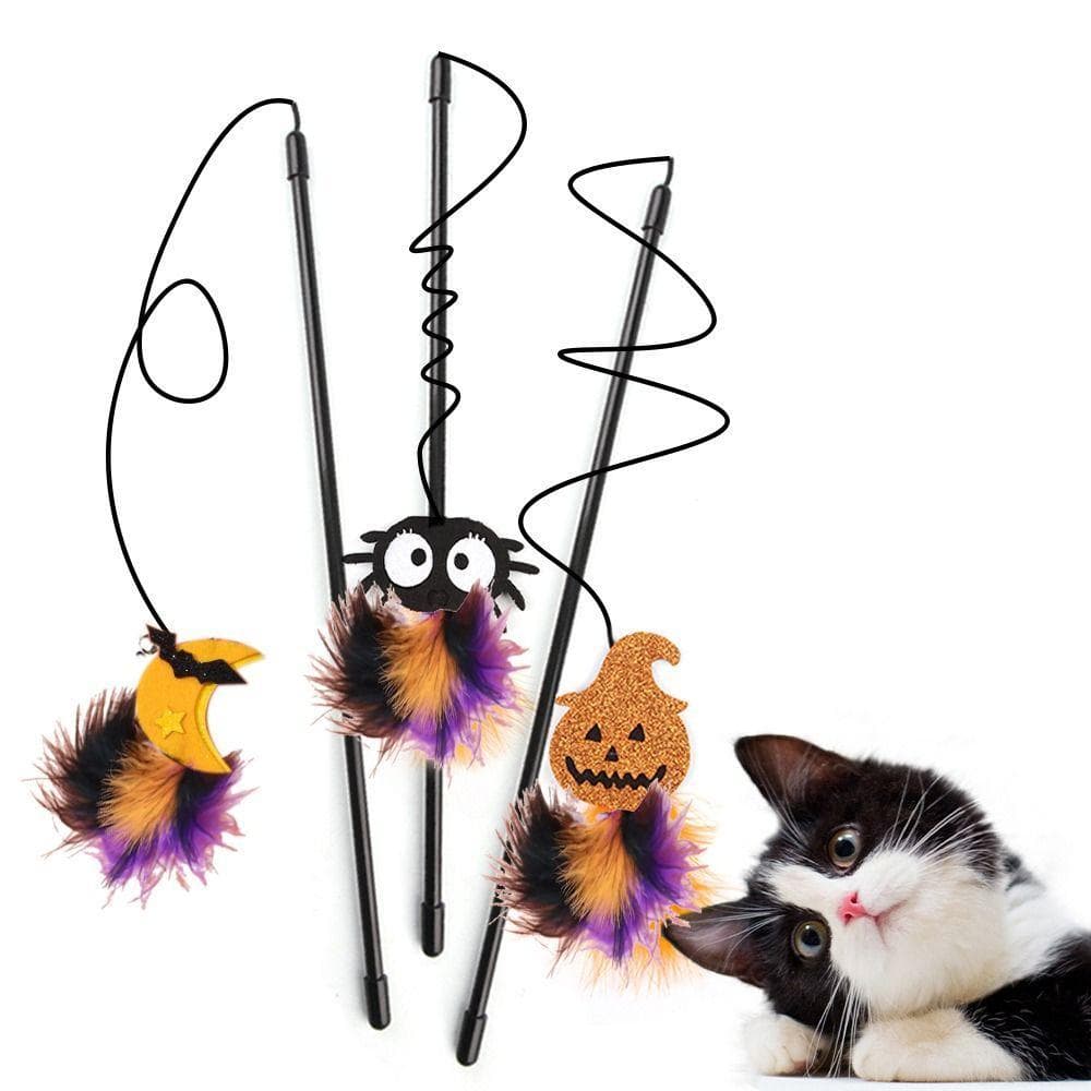 Brinquedo De Varinha De Gato SD413UDC , Com Sinos De Pelúcia Para Halloween , Decorativa De Penas Provocação De Gatos