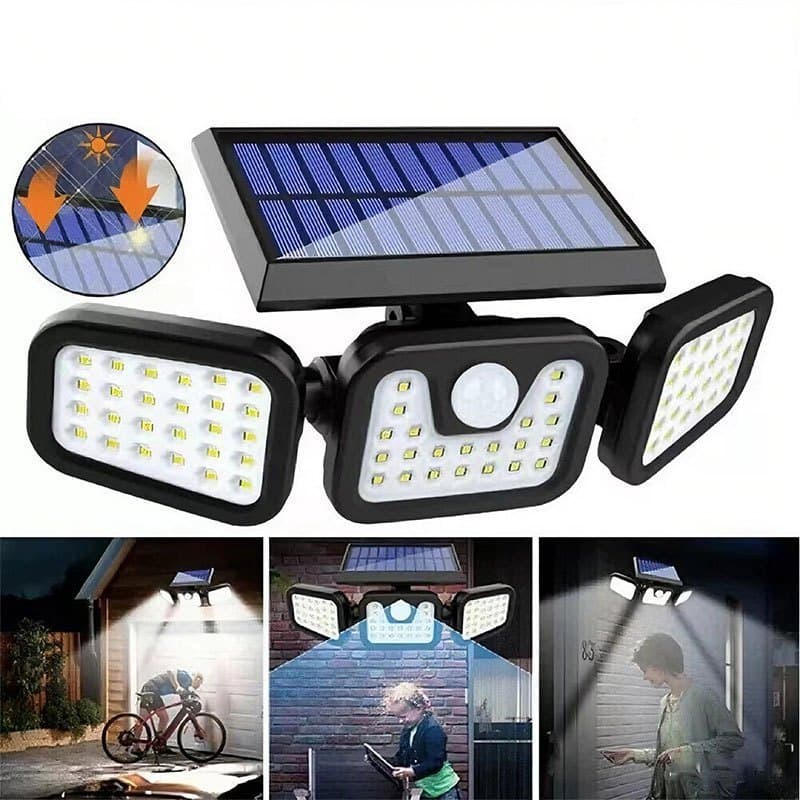 Refletor Grande de 122Led com Painel Solar Giratório Sensor de Movimento SS5