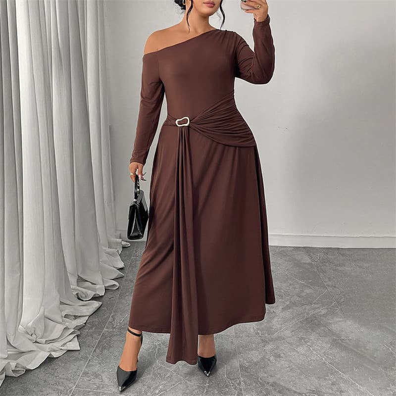 XL-4XL Vestido Feminino plus size Saia Feminina Outono E Inverno Ombro Inclinado Tamanho Grande Fina