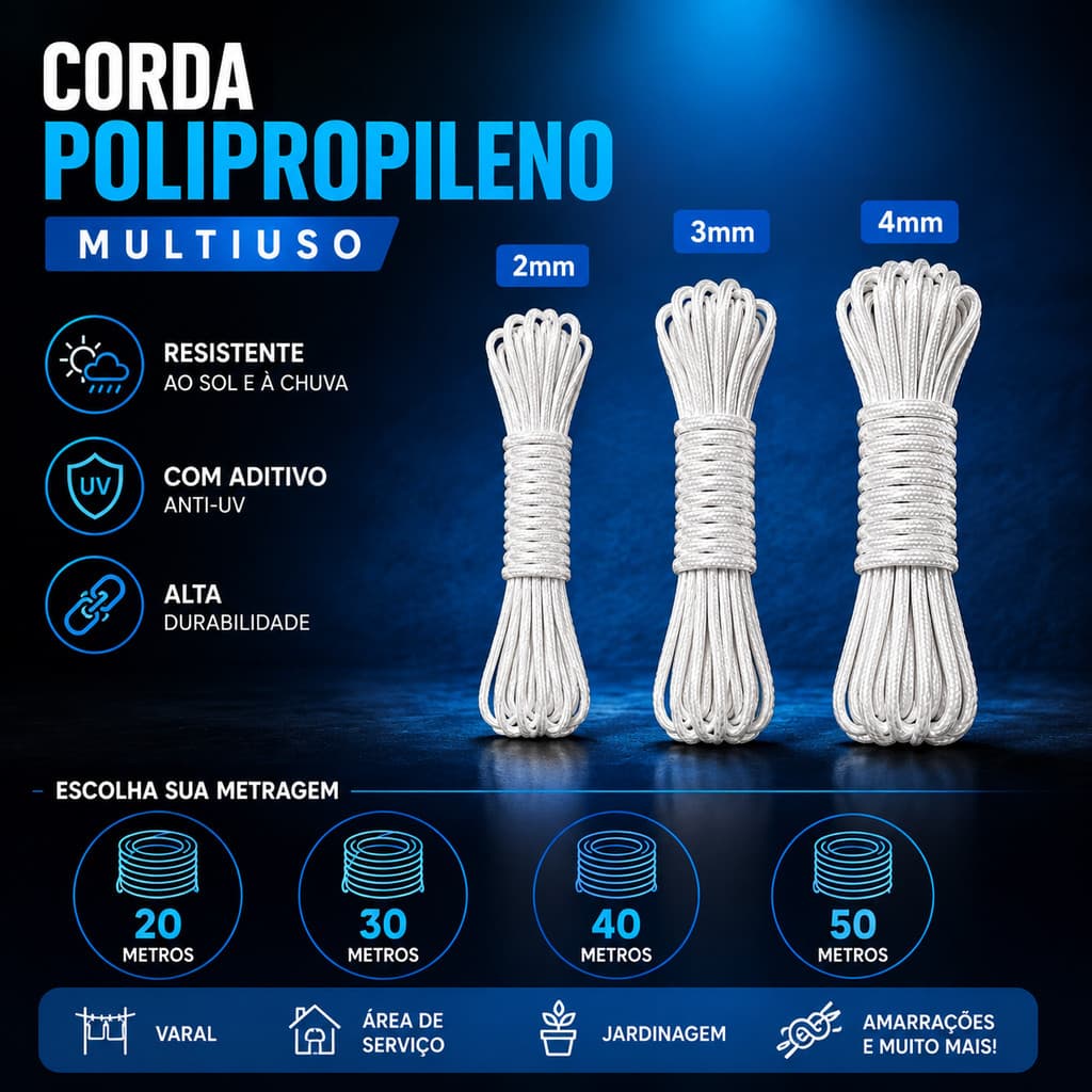 Corda Para Varal Apartamento Quintal Amaraçoes Reforçada 2mm 3mm 4mm 20 a 50m