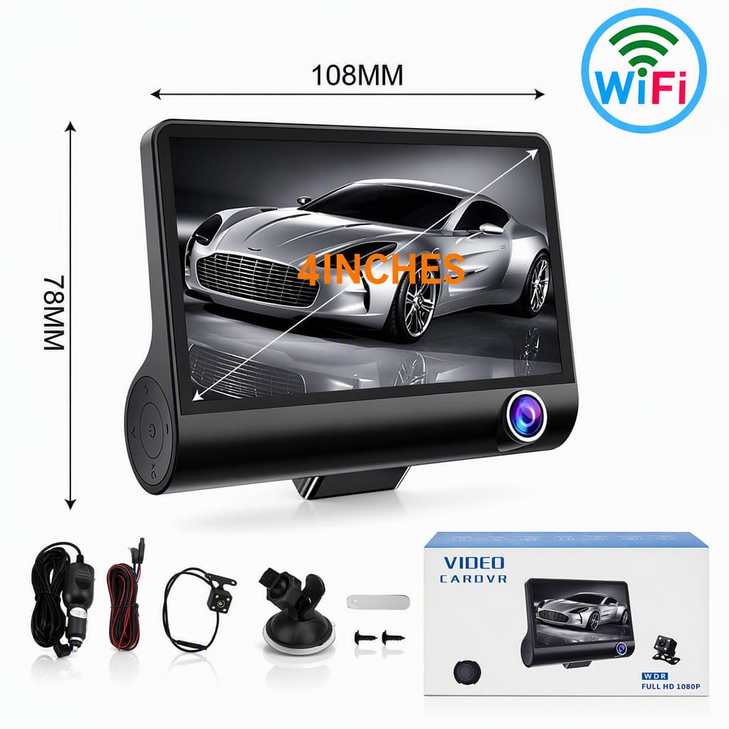 Câmera Veicular Tripla 3 Câmeras Conexão Wi-Fi Display 4" Lente BF314A
