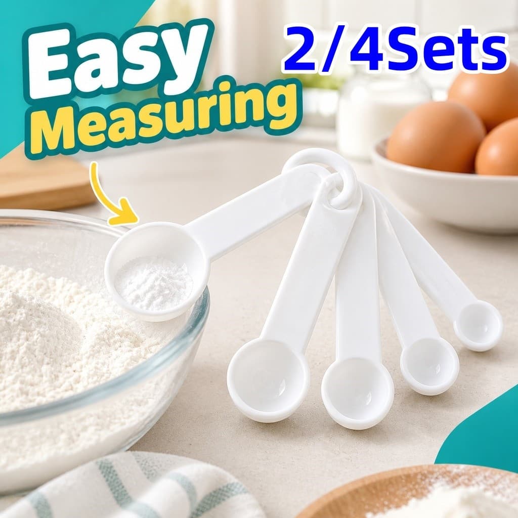 2/4 Conjuntos De Colheres Medidoras De Cozinha Brancas Com Suporte De Anel Para Farinha , Açúcar , Especiarias E Cozinha