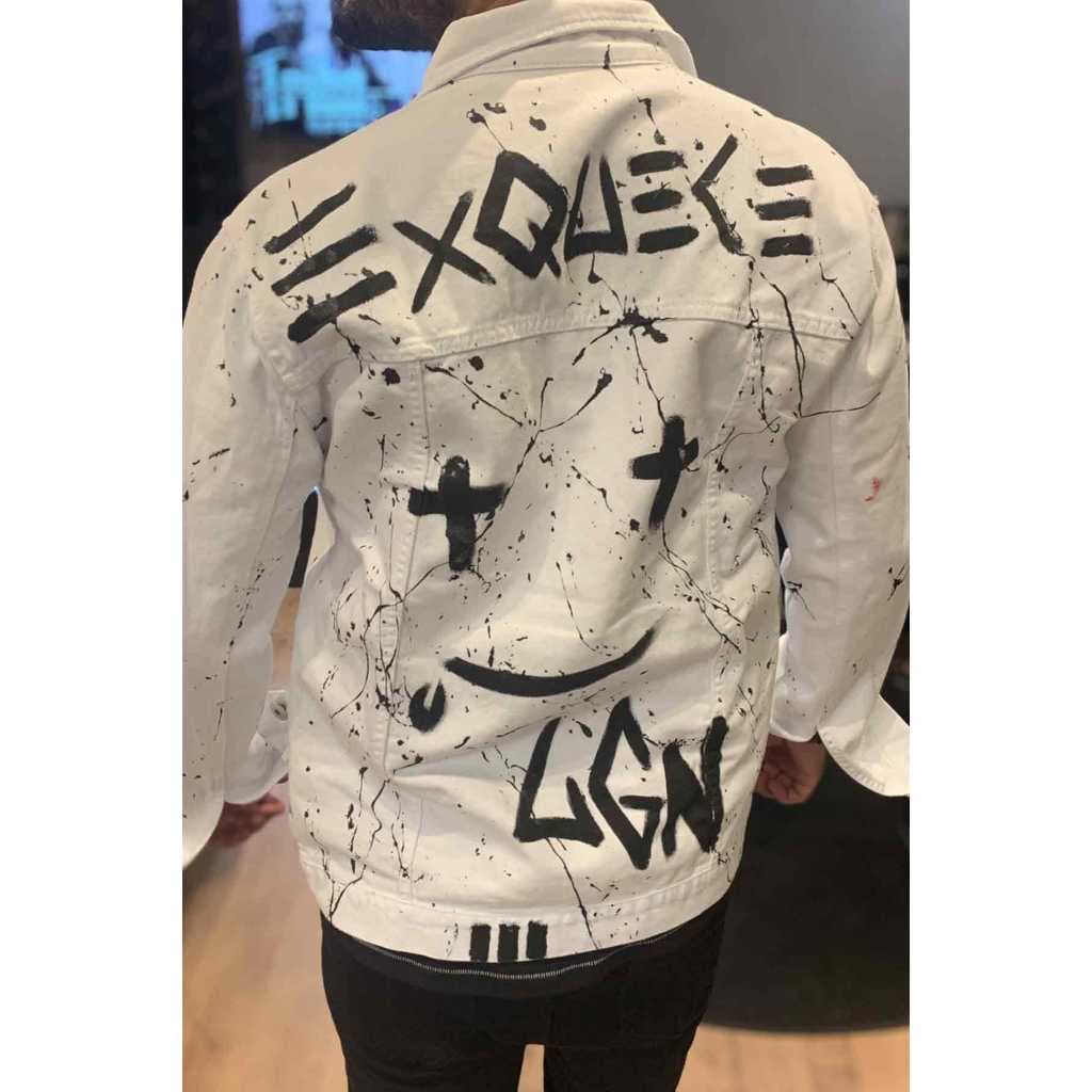 Jaqueta Jeans Customizada Exquece Branco - Personalizada a Mão