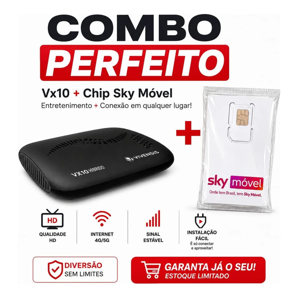 Receptor Digital De Tv Vivensis + Chip Sky Móvel Kit Combo