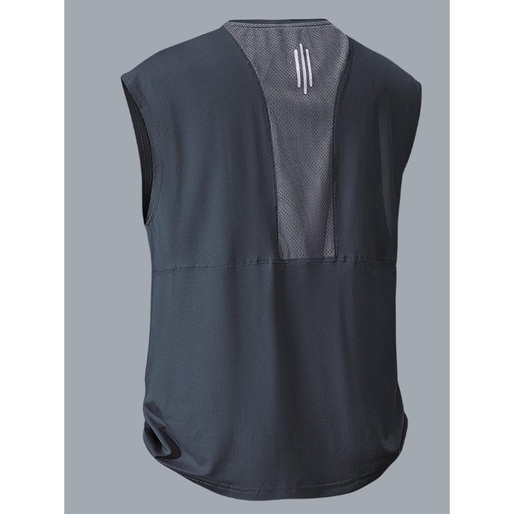 Camiseta masculina sem mangas verão respirável ombro largo colete esportivo azul marinho noite correndo terno de treinam