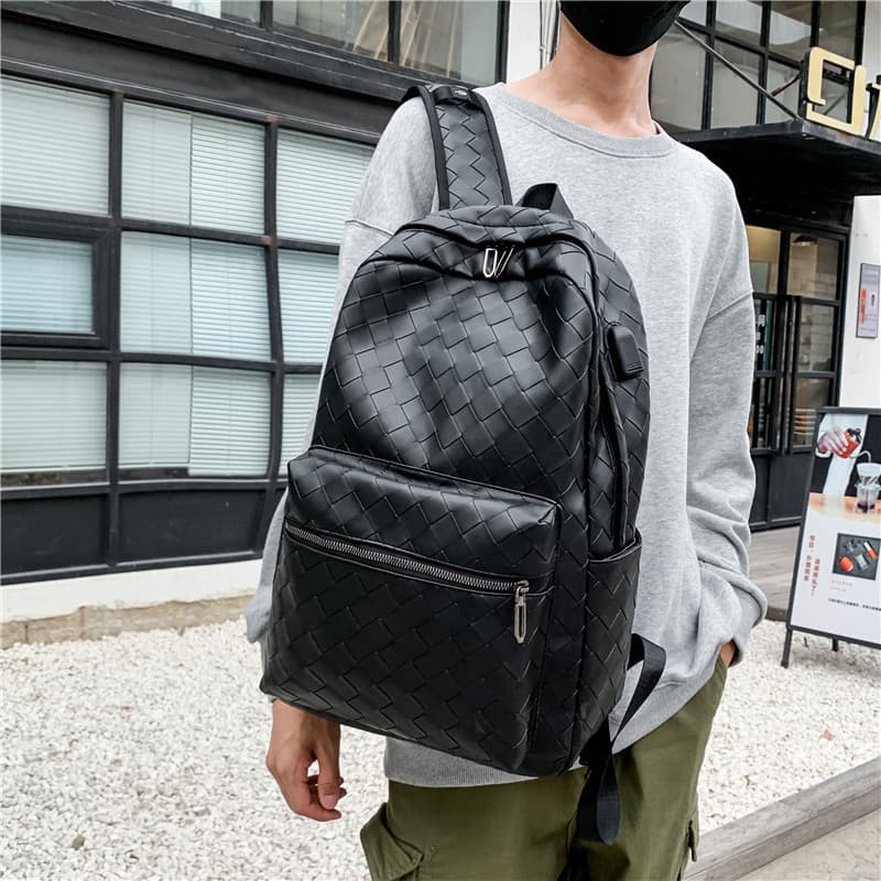 Mochila estilo coreano para estudantes femininas, mochila escolar simples, mochila para laptop, mochila de couro trançad