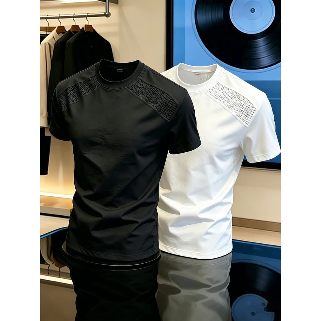 Preto gelo seda malha estiramento Fitness camiseta masculina esportes de verão de secagem rápida de manga curta camisa d