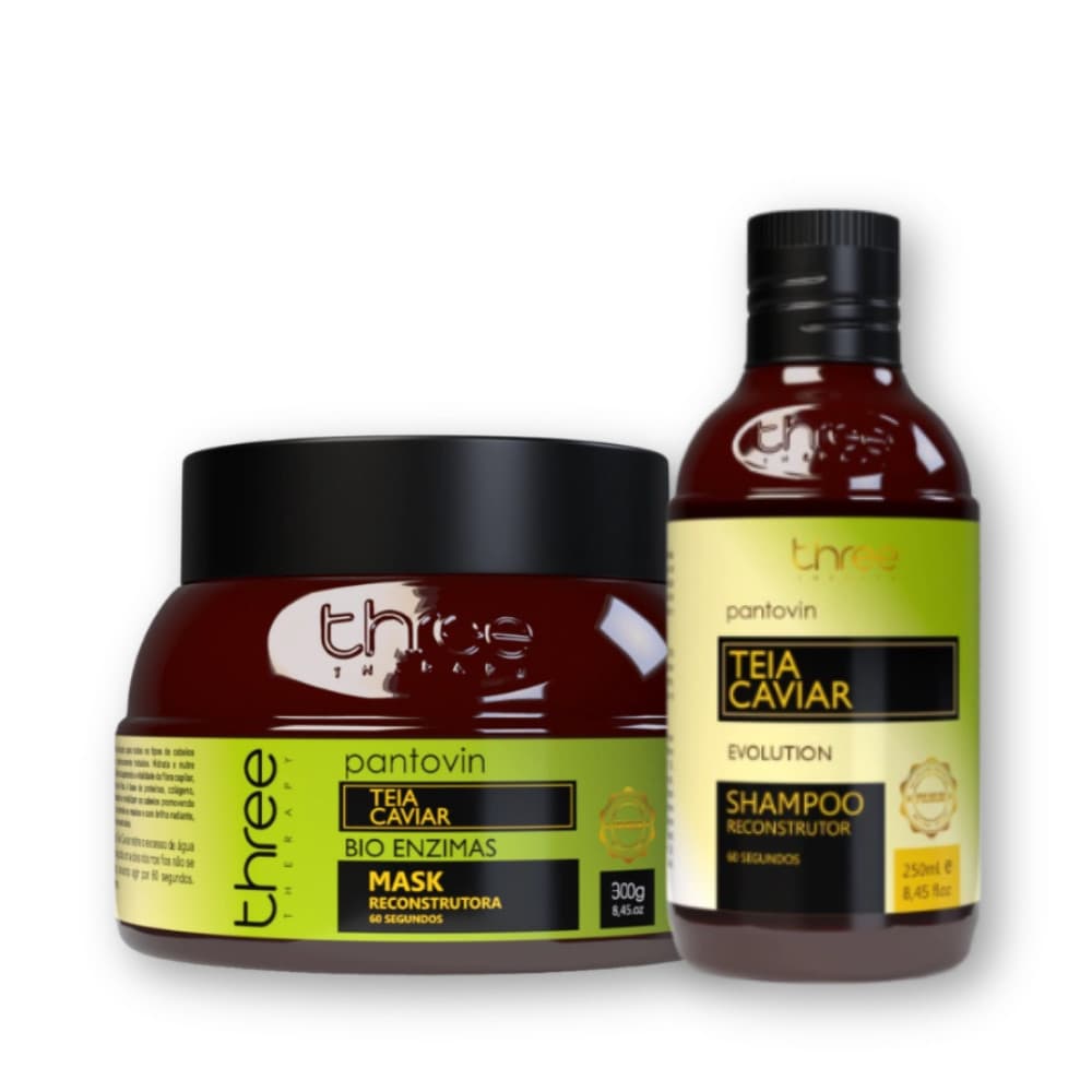 Kit Pantovin Teia Caviar Three Theraphy Shampoo 250ml + Máscara 300g