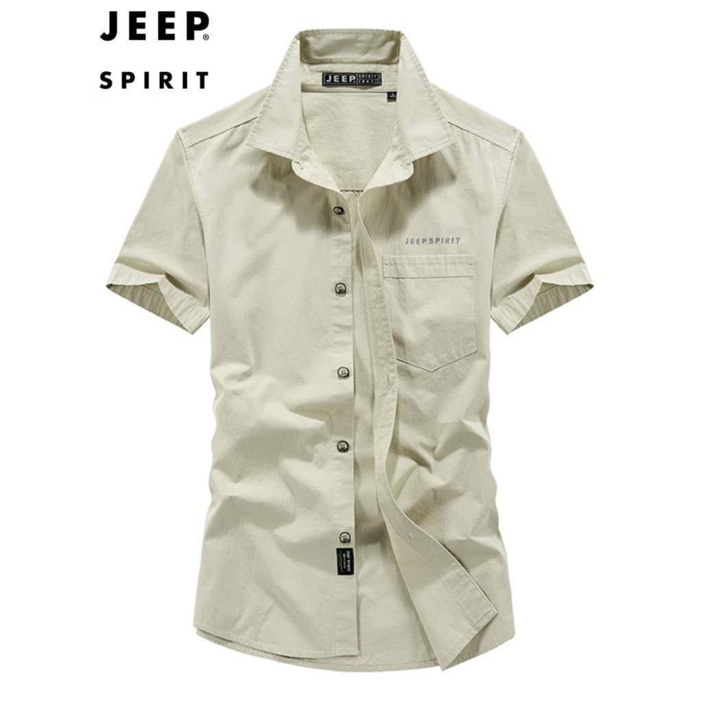 JEEP SPIRIT Camisa masculina de manga curta verão estilo fino seda gelo sem costura meia manga camisa de gelo sem ferro