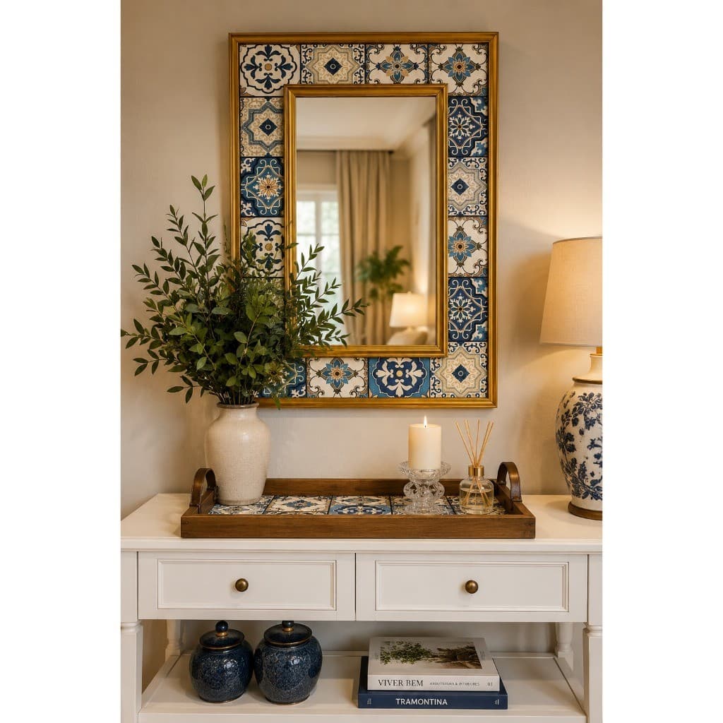 Espelho Decorativo Moldura Madeira Estilo Colonial Português Barroco Rústico 65x47cm Friso Dourado