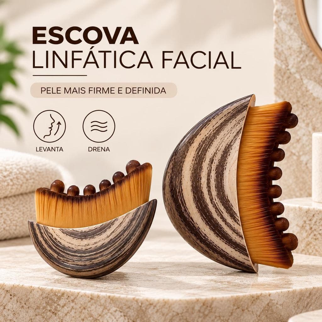 Escova Linfática Facial de Madeira para Massagem e Contorno do Rosto