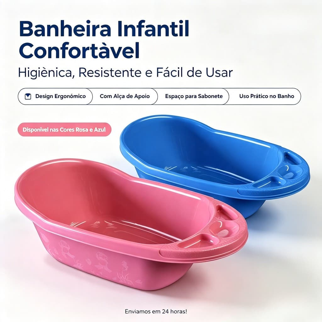 Banheira Para Banho Bebê Criança Infantil Grande Rosa Ou Azul 30 Litros Arqplast