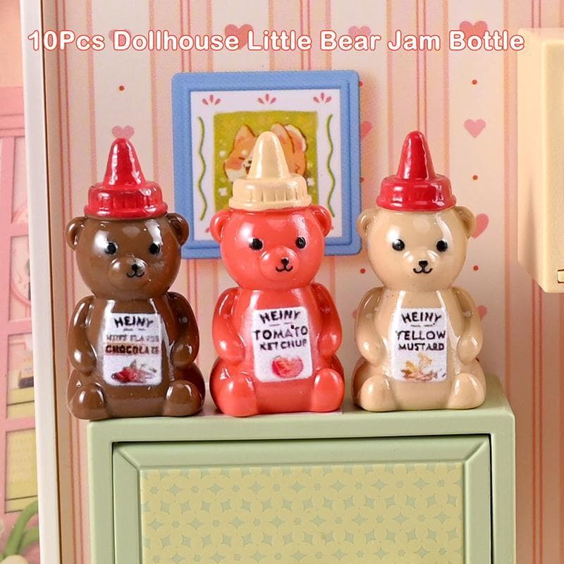 10 Unidades 1/12 Casa De Bonecas Ursinho Garrafa De Geléia Mini Brinquedo De Decoração De Cozinha