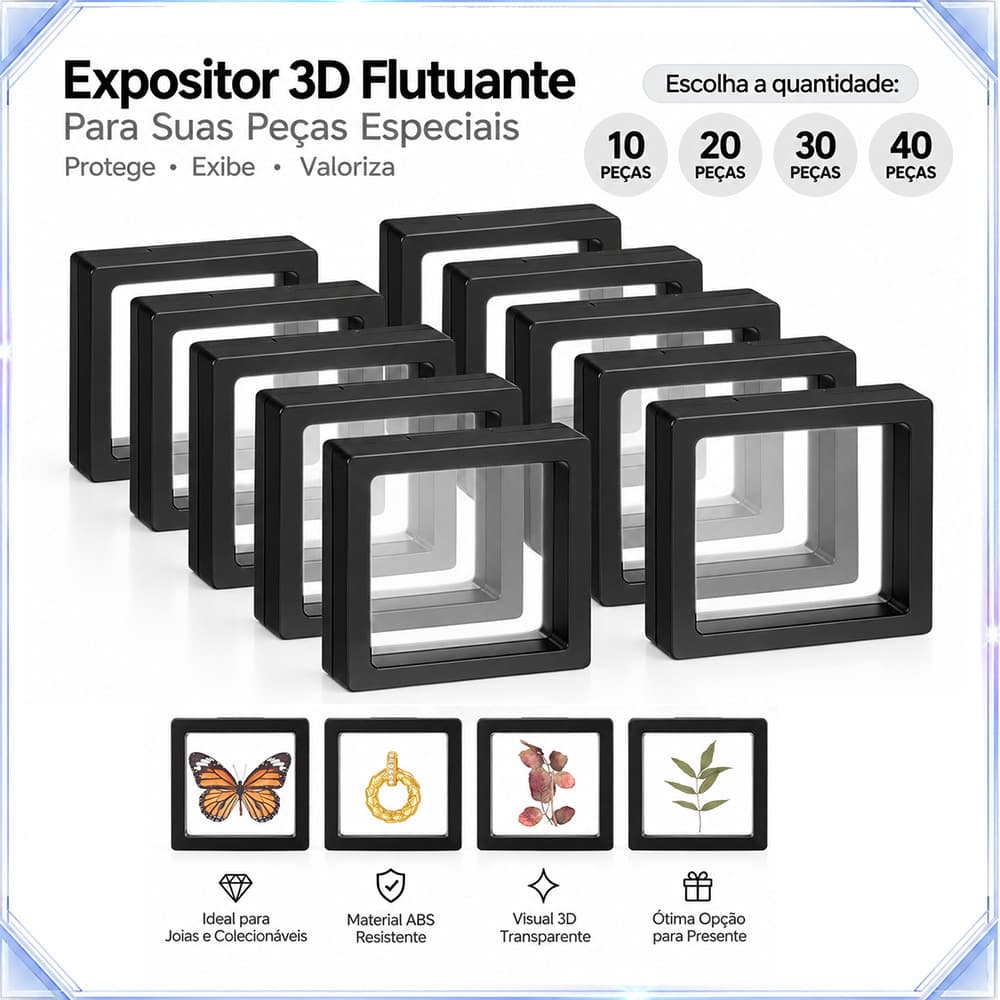 10/20/30/40 peças caixa de exibição suspensa 3D preto 7x7x2cm Material ABS adequado para joias