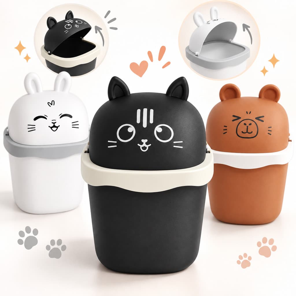 Lixeira Lixinho Kit Bebê Lencinho Fralda Lixeira de Mesa Bancada Fofa Decorativa Gatinho