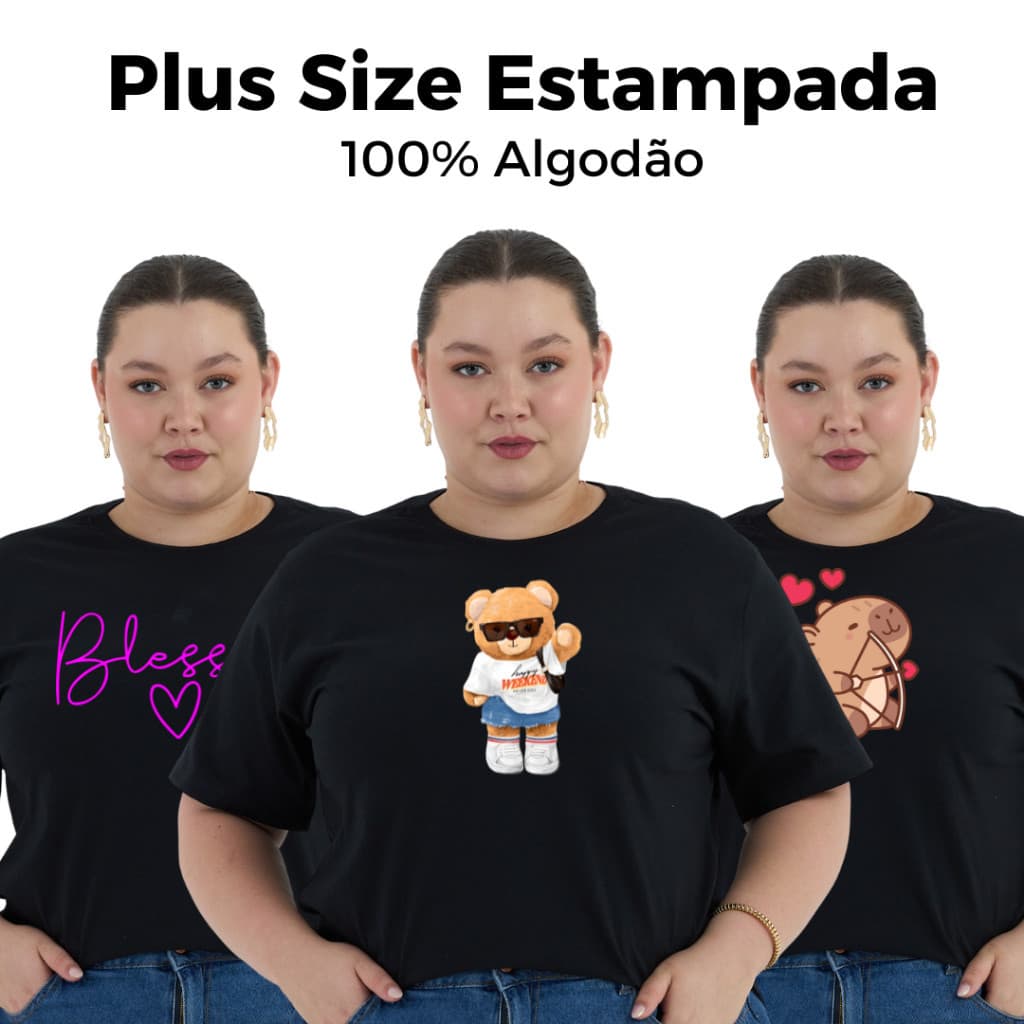 Camiseta Feminina Plus Size Básica Estampada Algodão Trevix. Trevix!!