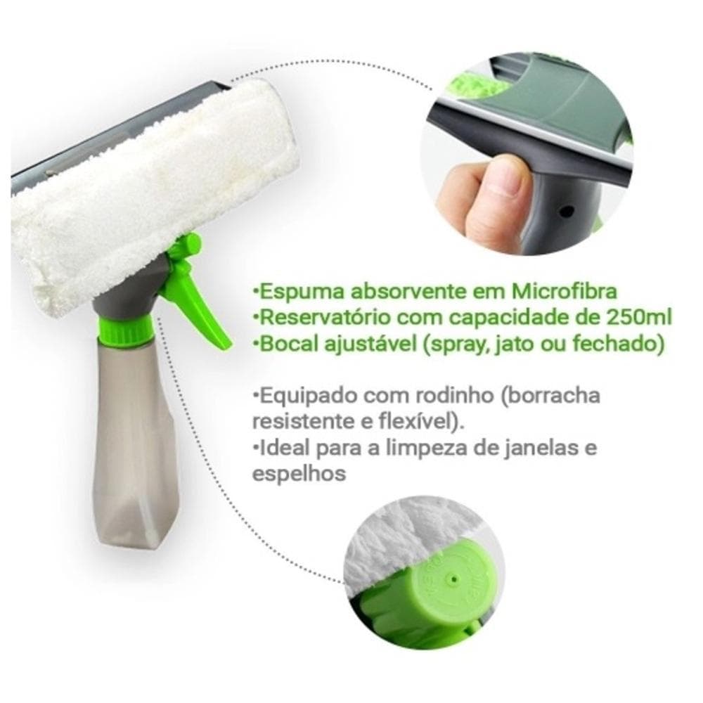 Limpa Vidros 3 em 1 Spray Com Esfregão Anti Fiapos Lava e Seca Para Janelas e Box Eficiente Prático