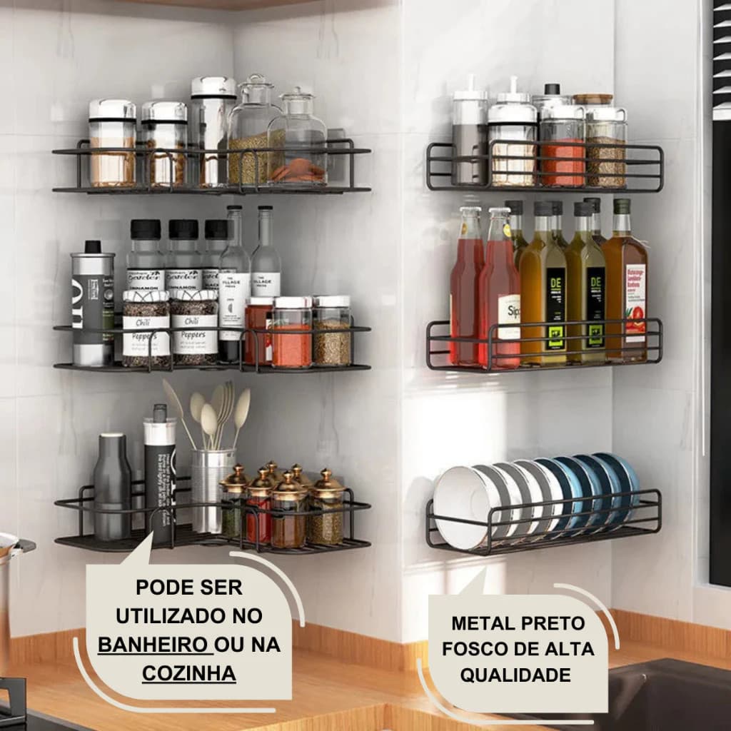 Kit de 3 Suportes Prateleiras Com Alto Adesivos Para Parede Banheiro Cozinha