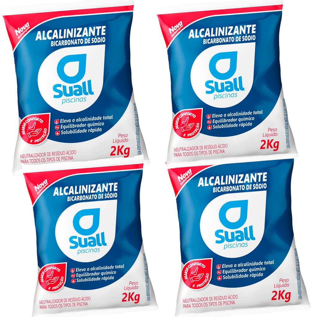 Kit 4 Elevador de Alcalinidade Alcalinizante Suall Produtos Para Piscinas 8kg