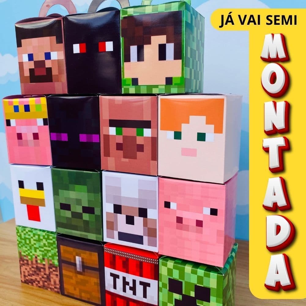 Caixas Cubo Minecraft Lembrancinha Festa - TNT - Steve - Creeper - Cadres