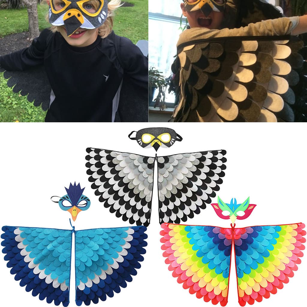 Novas Crianças Cosplay Traje Palco Desempenho Asas De Pavão Pássaro Feltro Capa Com Máscara Para Meninas Meninos Festa D
