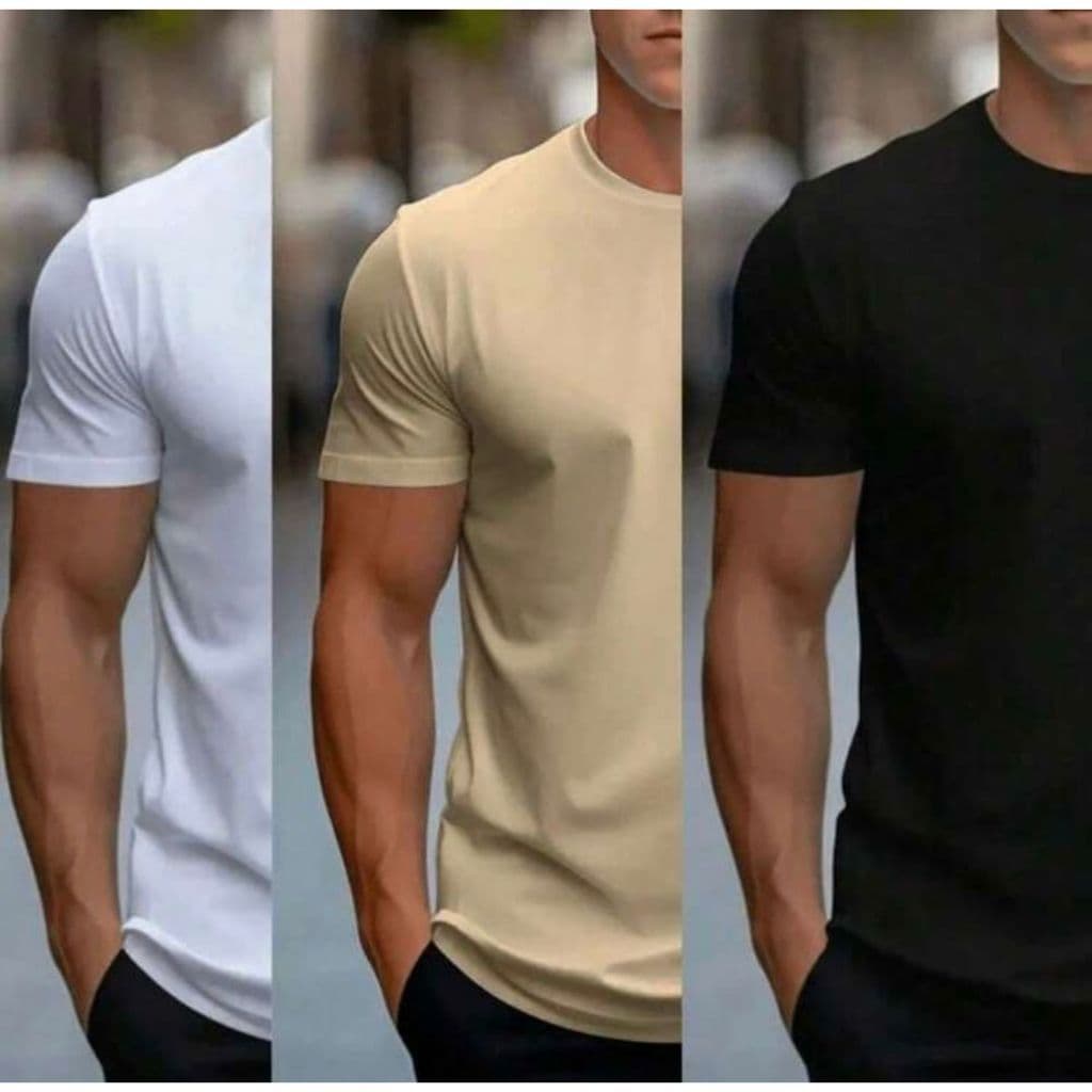 Kit com 3 Camisas Básicas Lisa de Algodão Masculinas