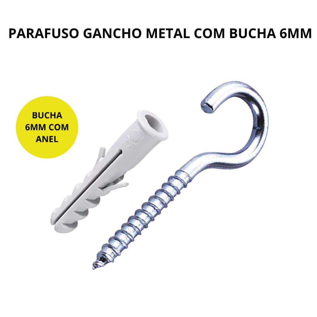 Parafuso Gancho Metal Com Bucha 6mm para Parede Pendurar Vaso Varal