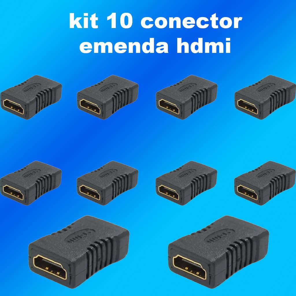 kit 10 Adaptador Compatível com HDMI Feminino para Feminino Extensor Conector de Cabo