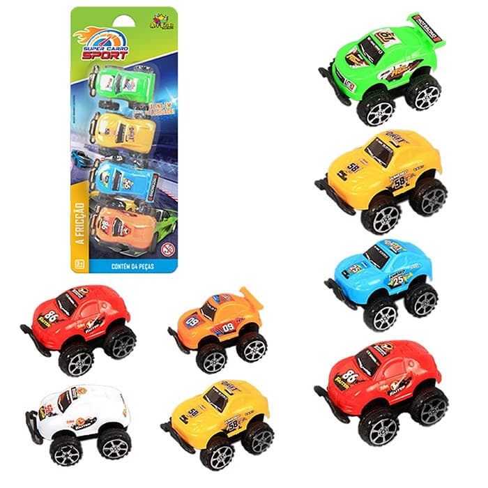 kit 4 Carrinhos De Fricção Super Carro Sport ART BRINK