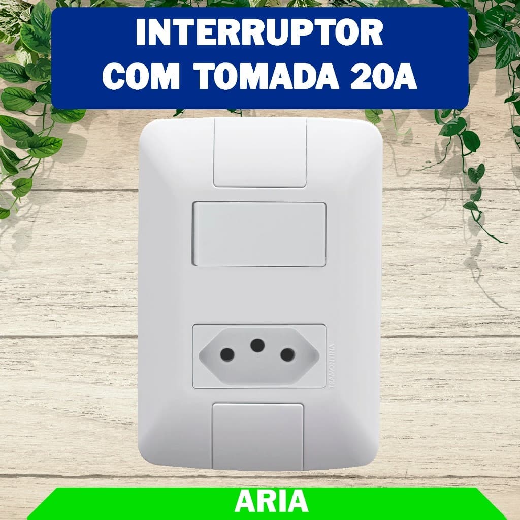 Conjunto 1 Tomada 20A + 1 Interruptor Simples - Tramontina ARIA Branco