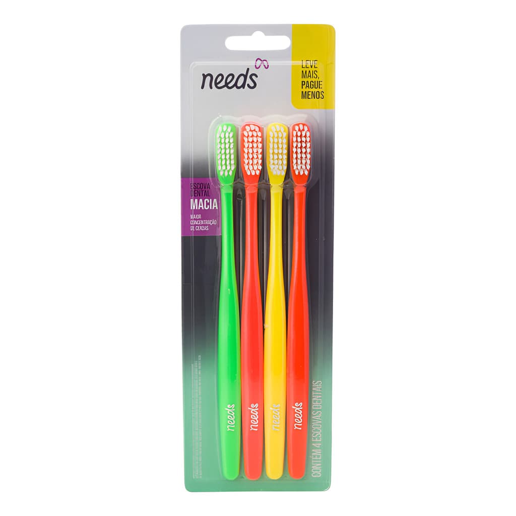 Needs Escova De Dente Units Colorida 4 Unidades Cor Sortidas