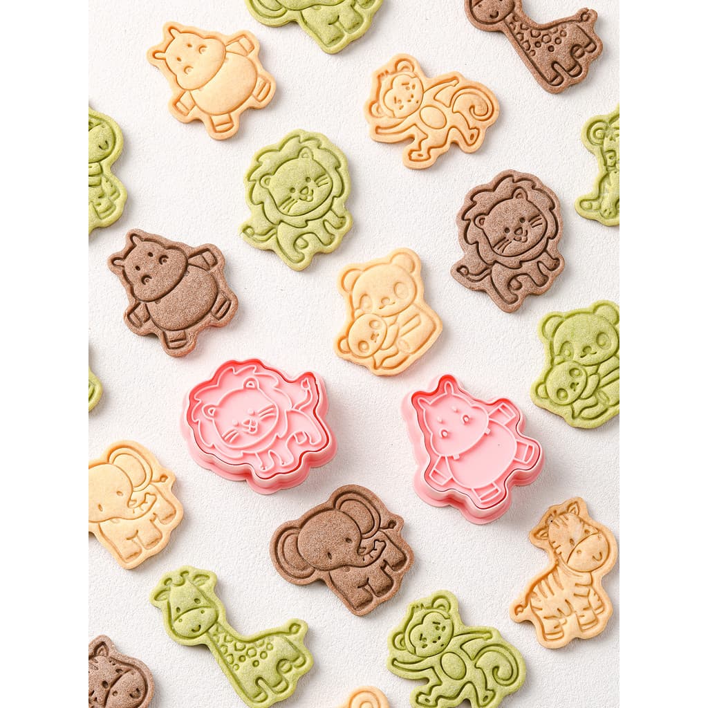 Molde de biscoito de Animal de desenho animado, elefante, Panda, leão, casa, 3d, prensa tridimensional, formato de flor,