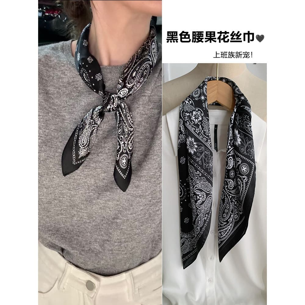 Lenço de seda feminino 2026 novo estilo pescoço High-End verão estilo fino preto caju flor pequeno lenço quadrado elegan