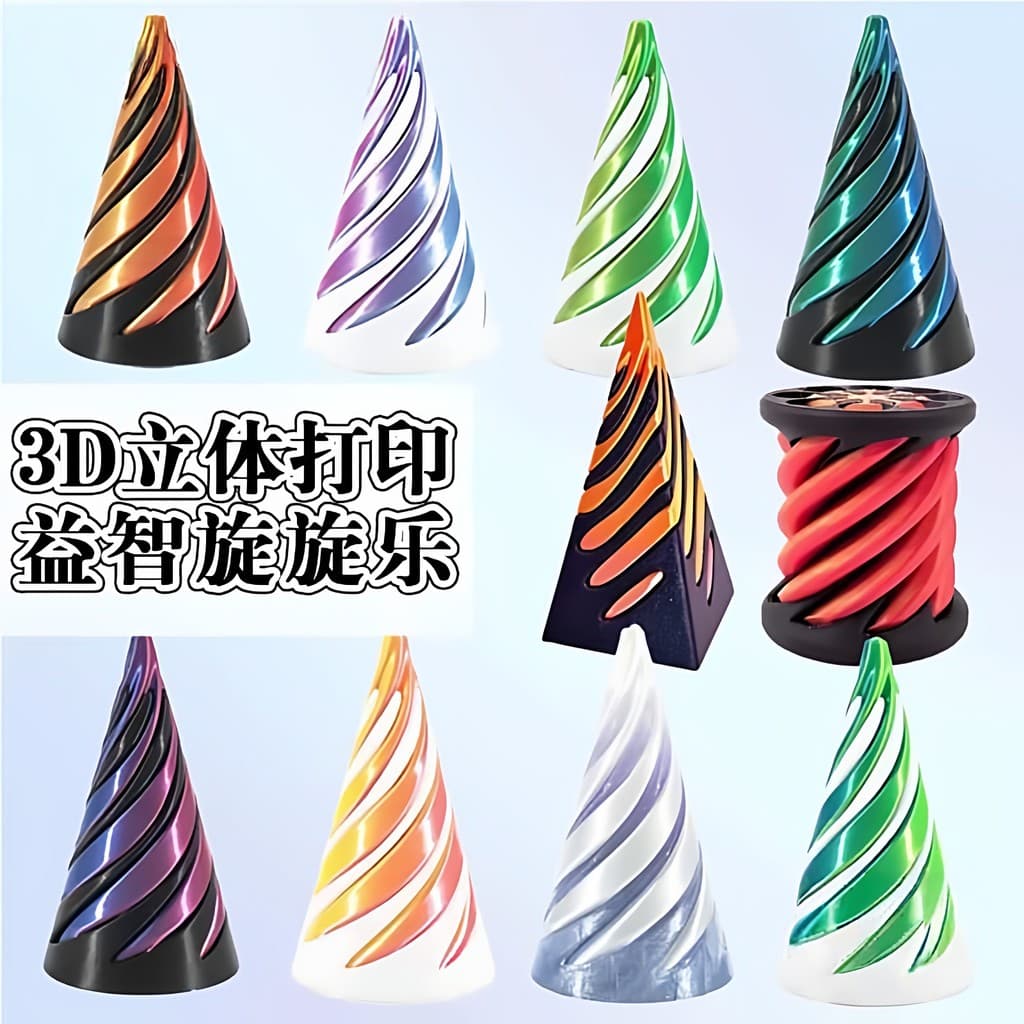 Real impressão 3D espiral Cone corpo espiral árvore tridimensional espiral música novo menino criativo dedo brinquedo de
