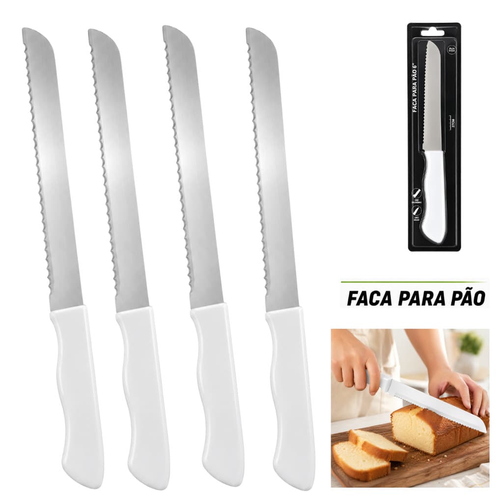 Faca Serrilhada Aço Inox 27cm Para Cortar Pão Baguete Bolos Tortas Sanduíches Padaria Confeitaria
